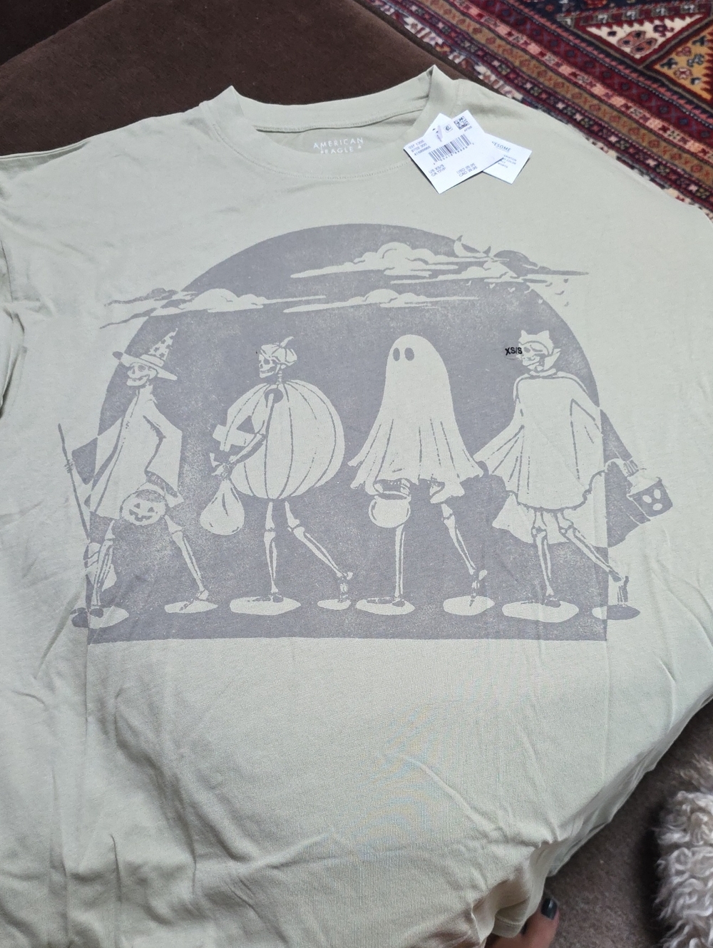 American Eagle Outfitters Sage Green Halloween Graphic Short Sleeve Tee